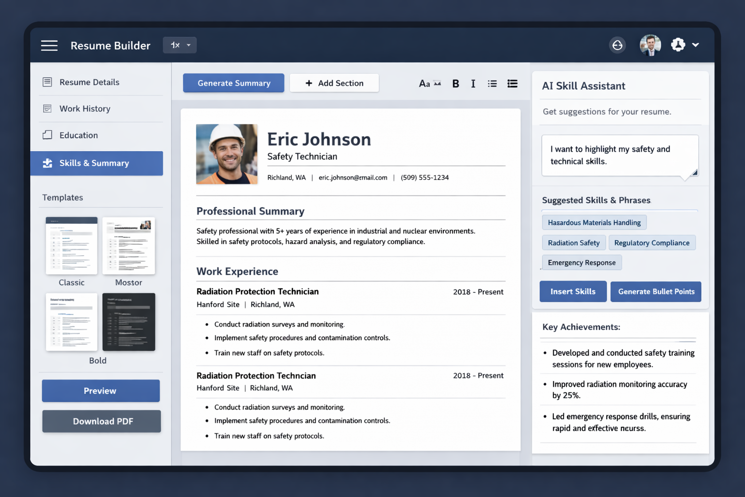 Resume builder preview